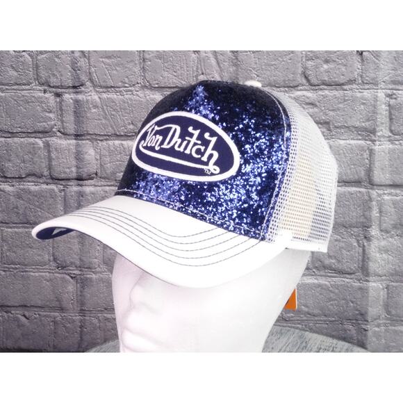 Von Dutch Navy Sequin Cap with White Mesh main image 5